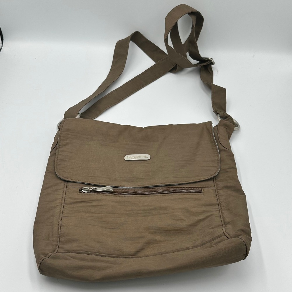 Baggallini Crossbody Messenger Bag Womens Medium Brown Nylon Travel Multi-Pocket
